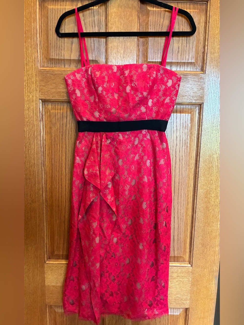 BCBGMaxAzria Red and Black Lace Cocktail Dress